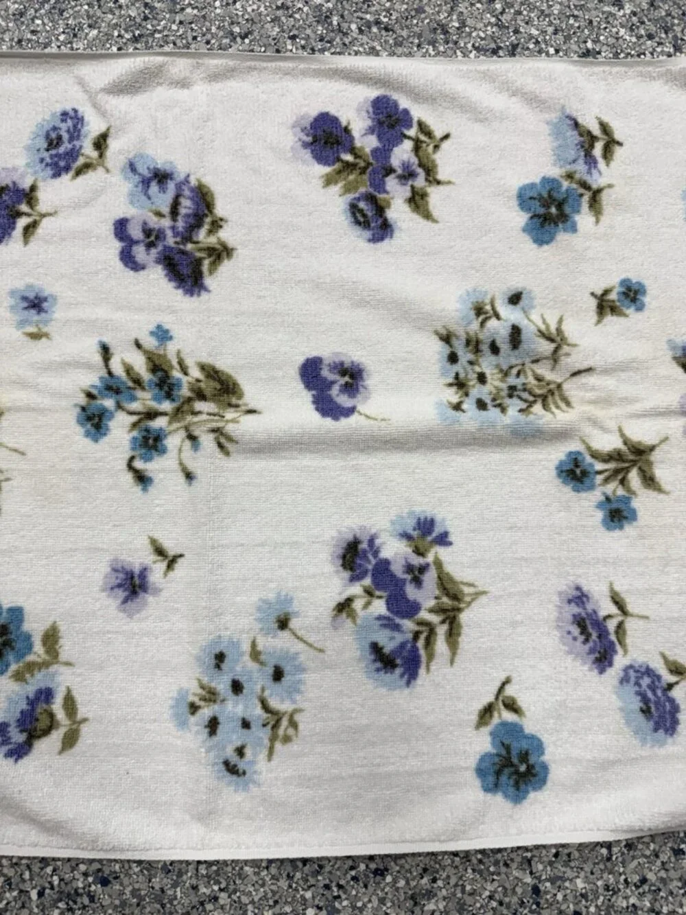 St Marys Vintage Bath Towel Blue Purple Fringe Floral Bath Towel Flowers White